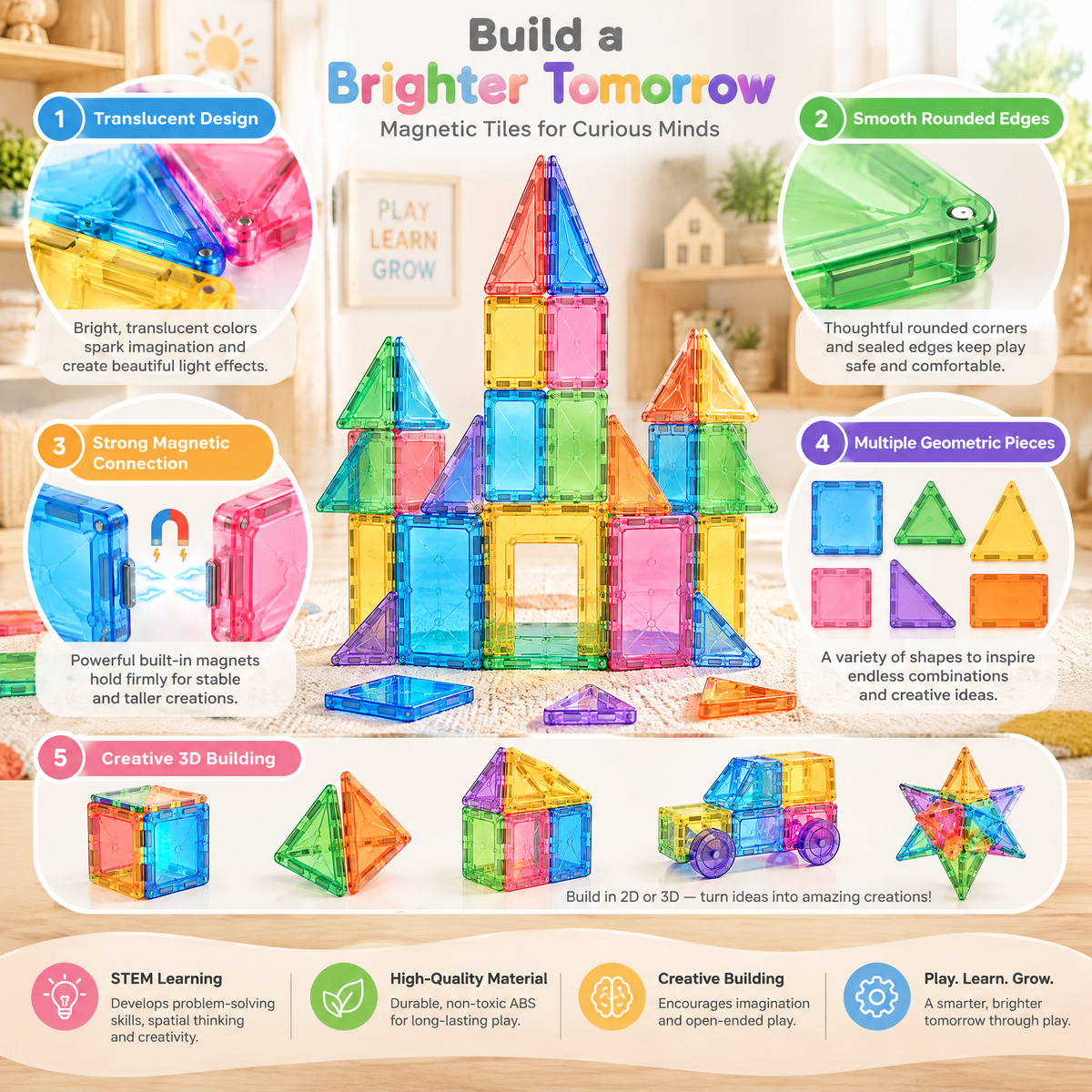 Norvalden™ ColorBright Magnetic Building Tiles