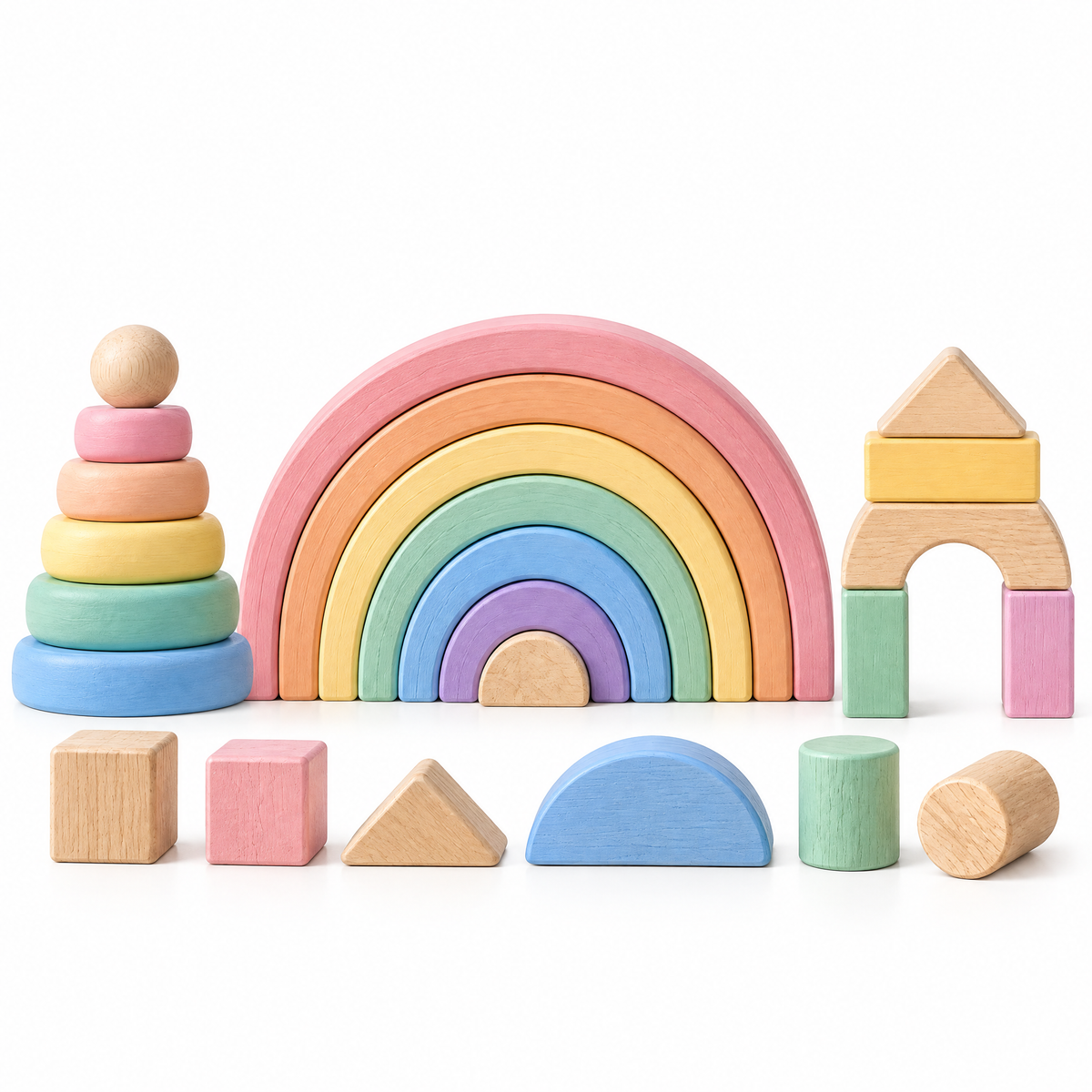 Norvalden™ Pastel Wooden Rainbow & Shape Set