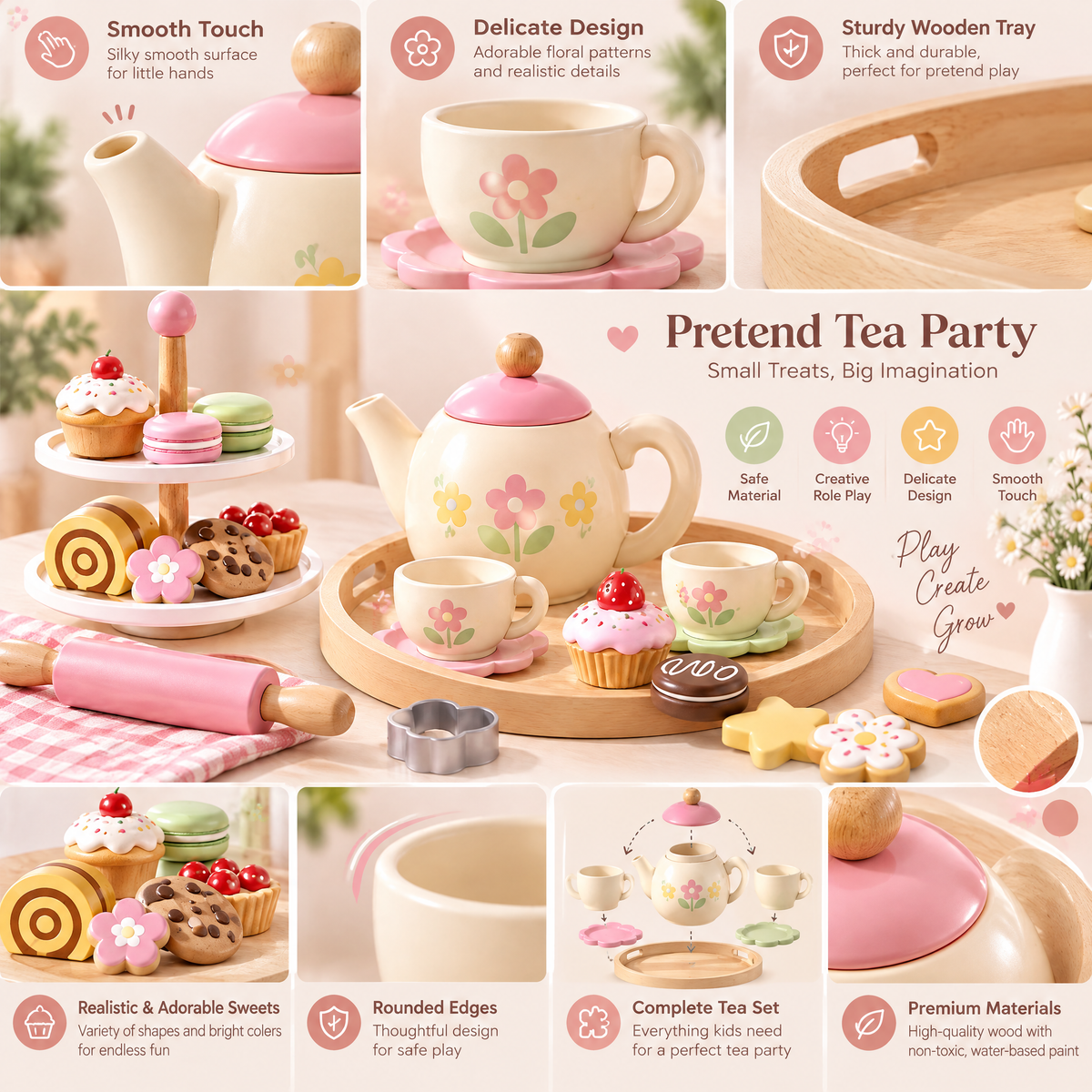 Norvalden™ Wooden Tea Party & Dessert Set
