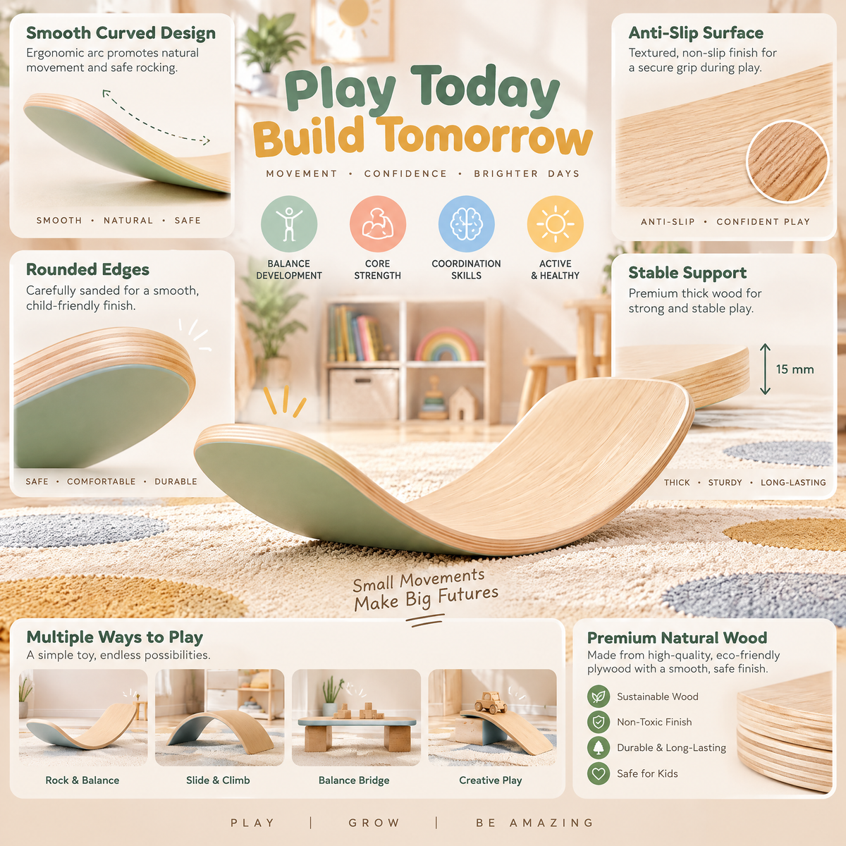 Norvalden™ Wooden Wobble Balance Board